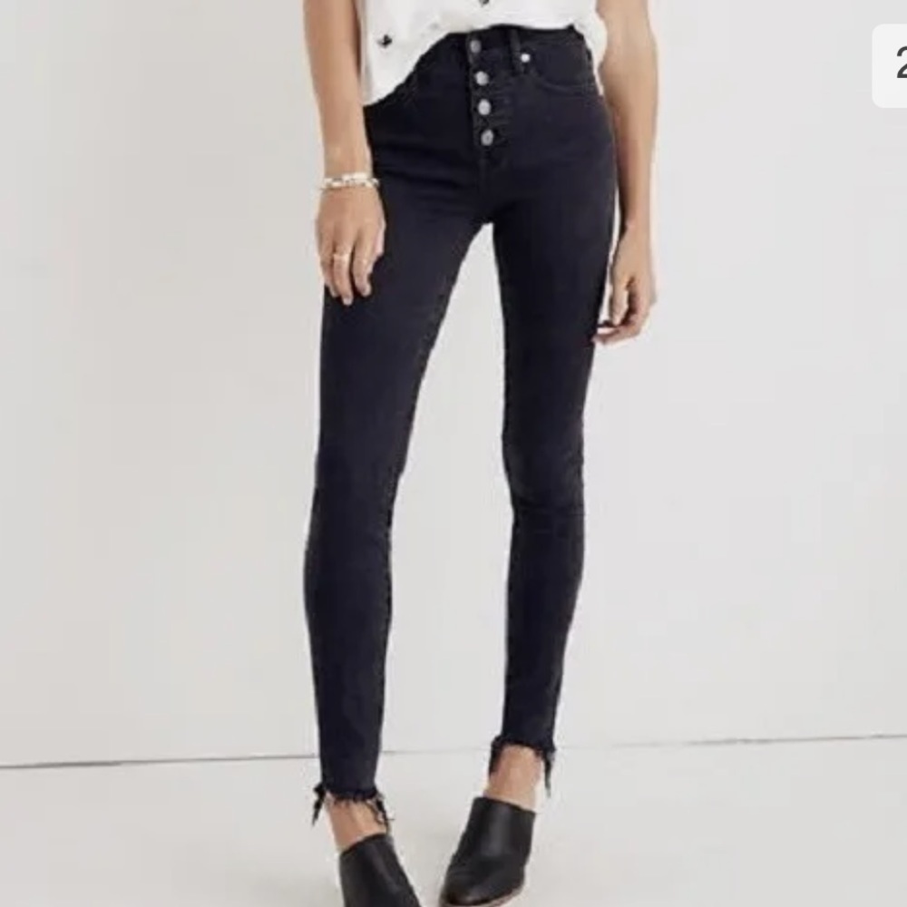 MADEWELL High Rise Skinny Stretch Jeans Button Fly Raw Hem Grey